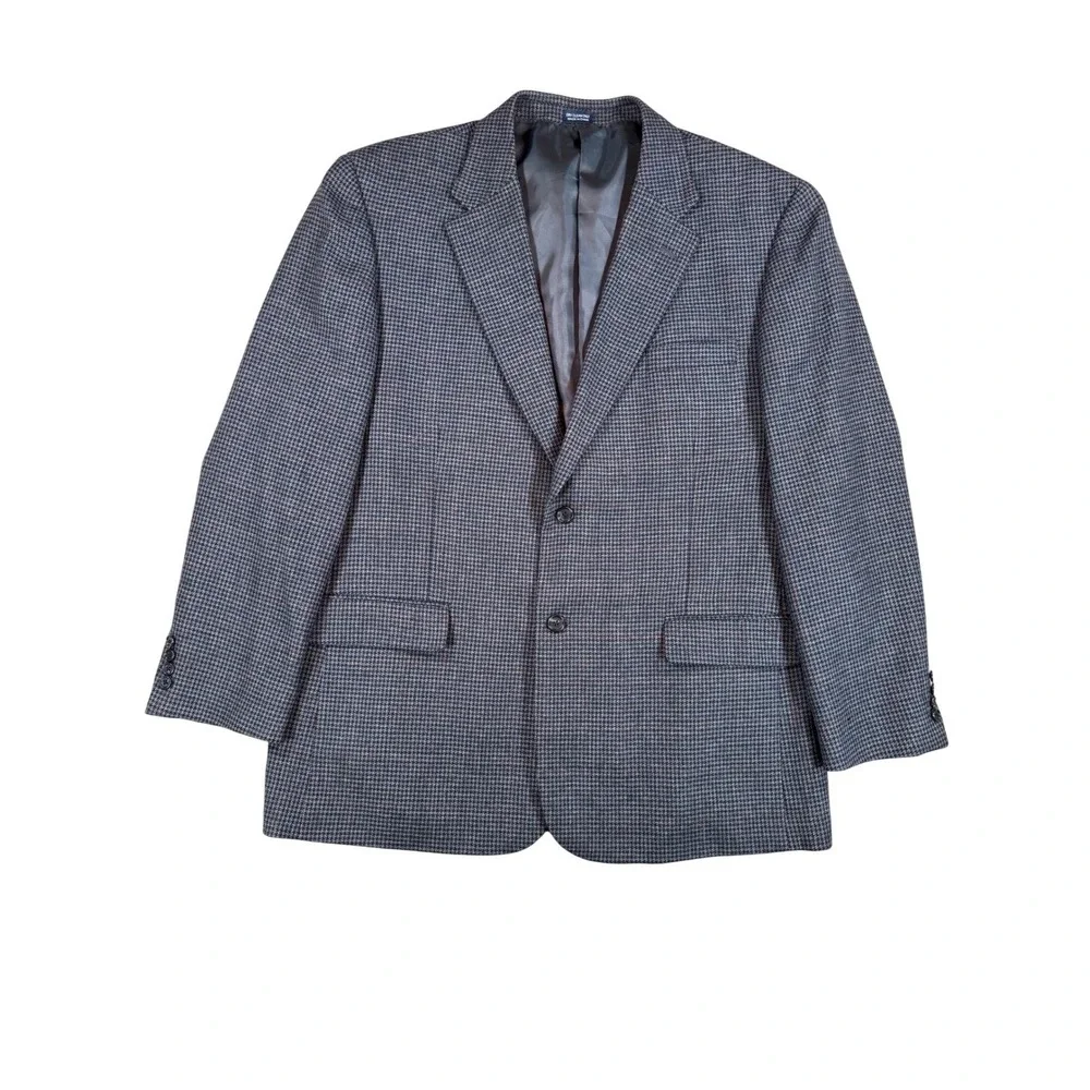 Meeting Street Mens Grey Houndstooth Lambswool Cashmere‎ Blazer Jacket 2 Button